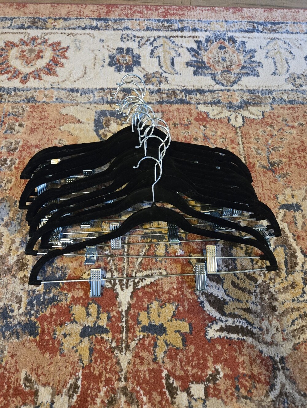 Black Velvet Top Hanger with Clips Set Of 15 Silver Pants Hangers Skirt Hangers